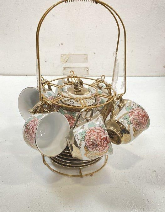 Teapot, Teacups & Saucers with Stand