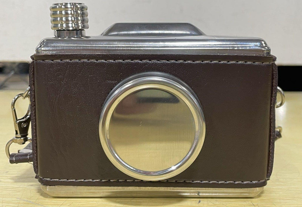 JME and Co Golfer’s Camera Hip Flask Set | Stainless Steel 11 oz Flask with Strap and Funnel