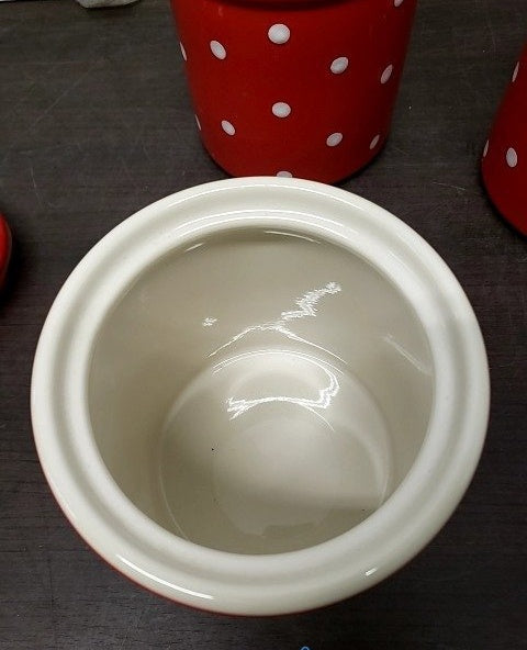 Set of 3 Spode Baking Days Red Polka Dot Ceramic Canisters with Lids