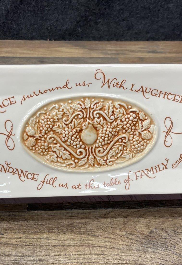 Traditions by Amscan Harvest Blessing Ceramic Serving Tray 17" with Stand, 2-Piece Set