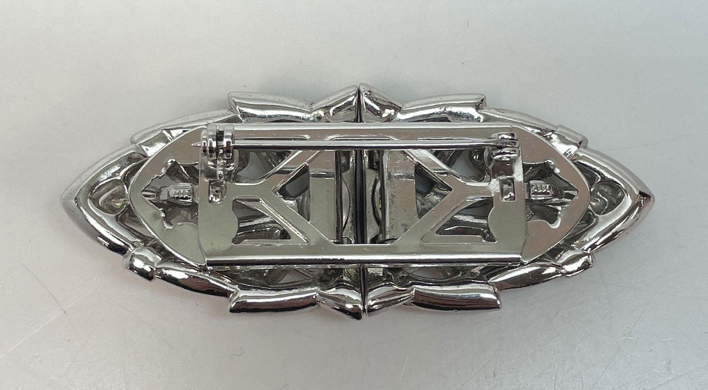 (SOLD) Fashion Art Deco Inspired Silver Tone Icy Rhinestone Dress Clip Brooch 23g