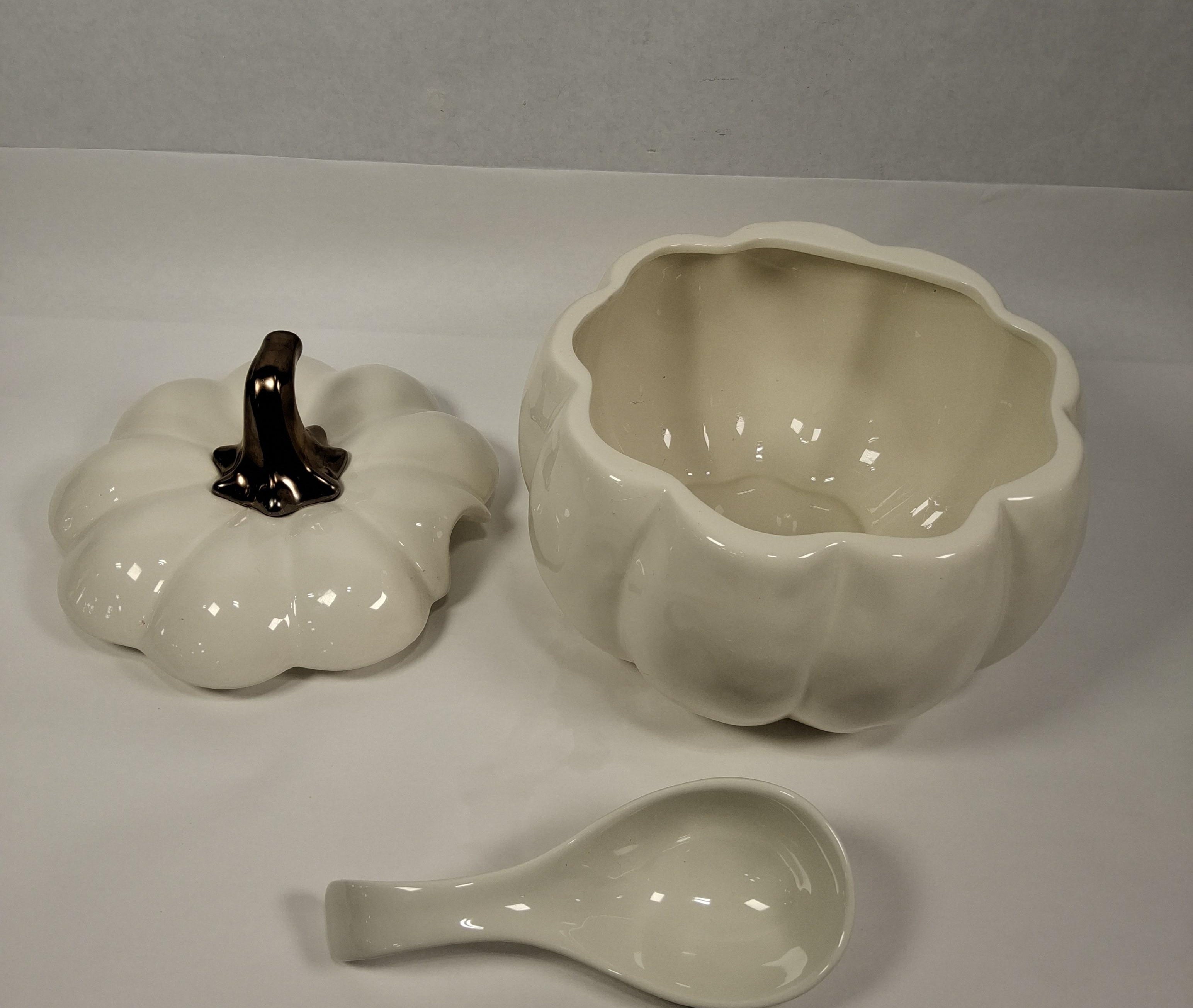 Better Homes & Gardens Ceramic Pumpkin Serving Bowl with Lid and Spoon