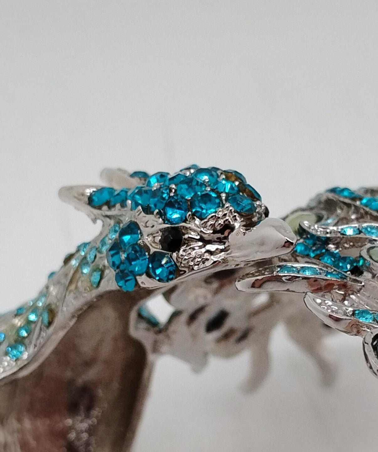 Colorful Peacock Crystal Statement Cuff Bracelet Blue Green Rhinestone Hinged Bangle