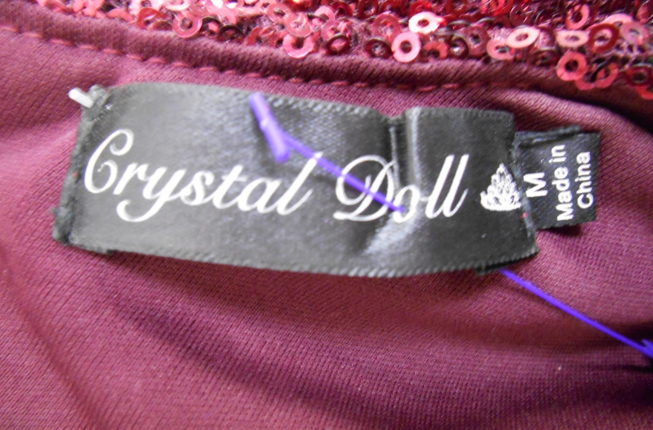 Crystal Doll Burgundy Sequin Bodycon Dress 3/4 Sleeve Cocktail Party Dress Size Medium