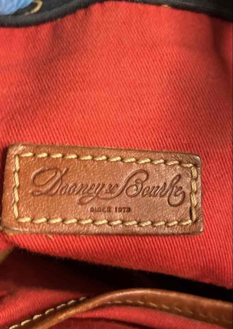 Dooney and Bourke Signature DB Monogram Tote Shoulder Bag with Tan Leather Trim | Medium Shopper Tote