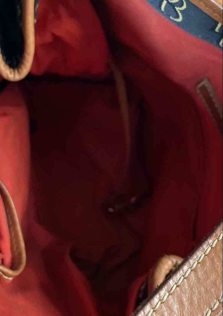 Dooney and Bourke Signature DB Monogram Tote Shoulder Bag with Tan Leather Trim | Medium Shopper Tote