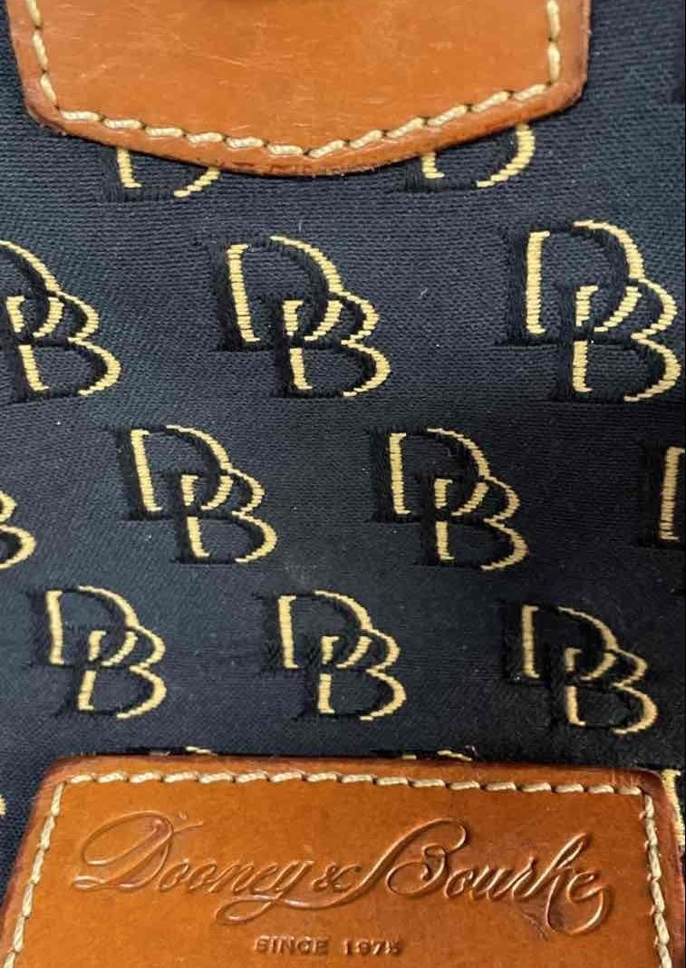 Dooney and Bourke Signature DB Monogram Tote Shoulder Bag with Tan Leather Trim | Medium Shopper Tote