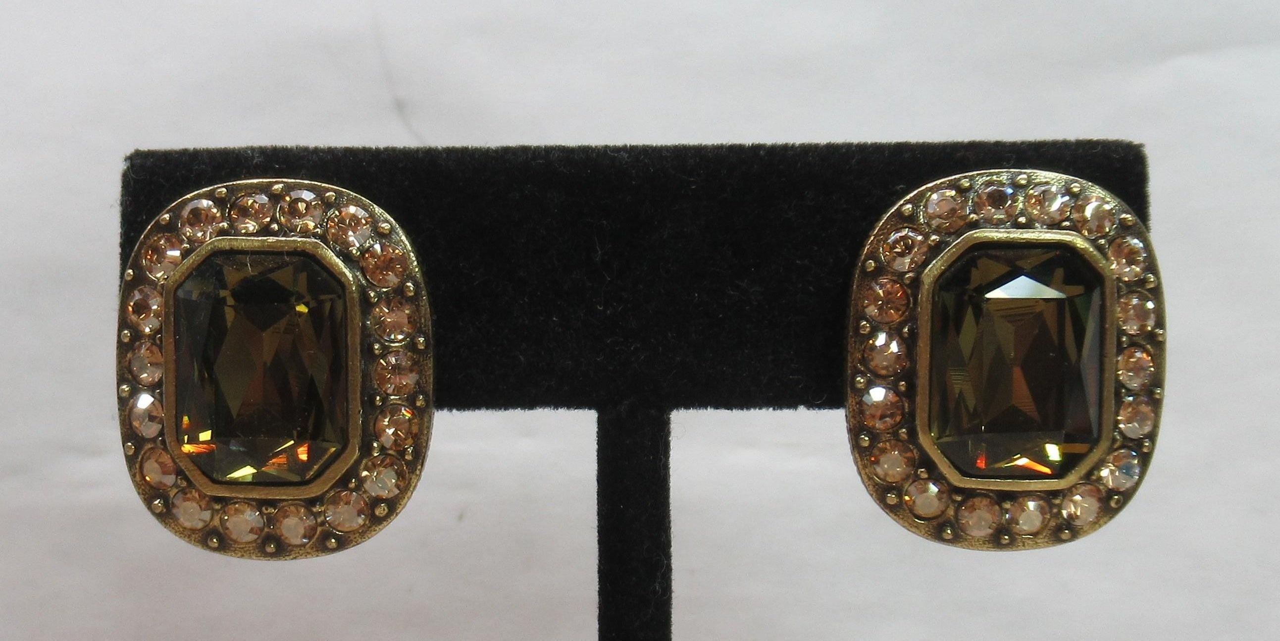 Heidi Daus Jeweled Clip Earrings with Rectangular Green Stones