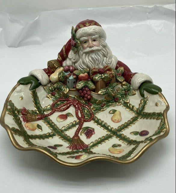 Fitz and Floyd Renaissance Santa Tidbit Server in Original Box | Christmas Candy Nut Dish Holiday Serveware