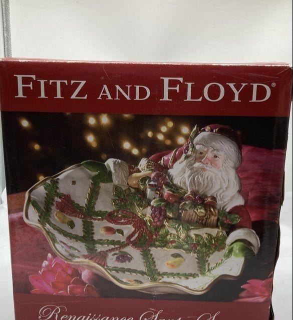 Fitz and Floyd Renaissance Santa Tidbit Server in Original Box | Christmas Candy Nut Dish Holiday Serveware
