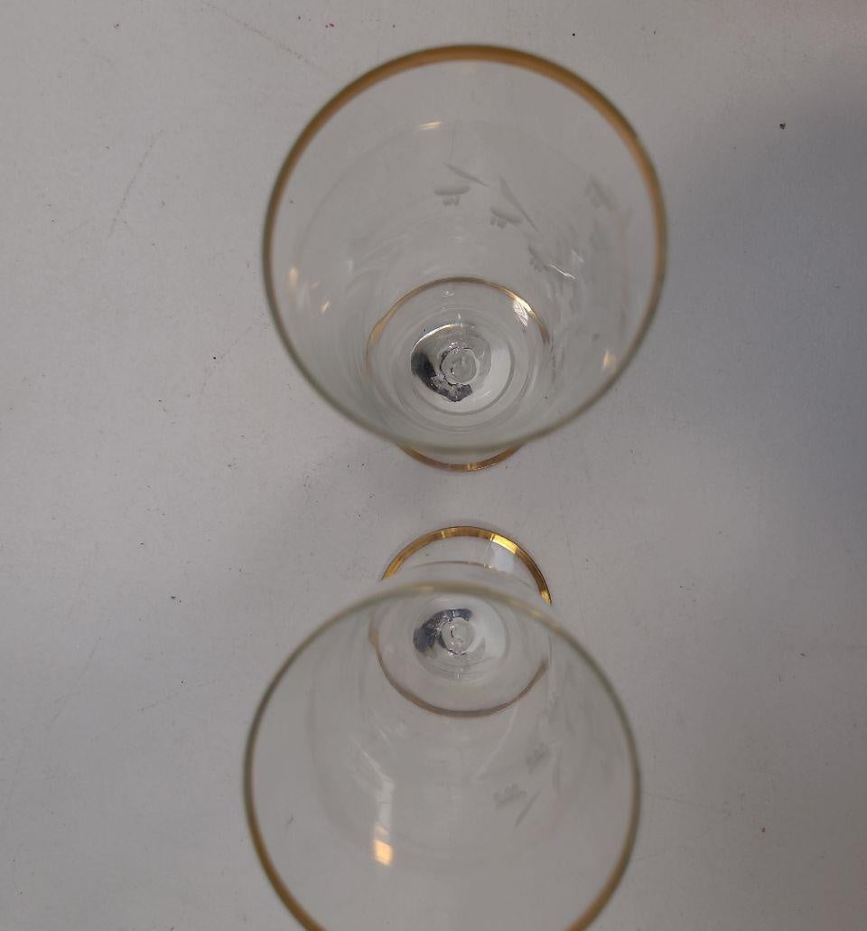 Vintage Clear Glass Gold Rim Stemmed Beverage Glasses Set of 2