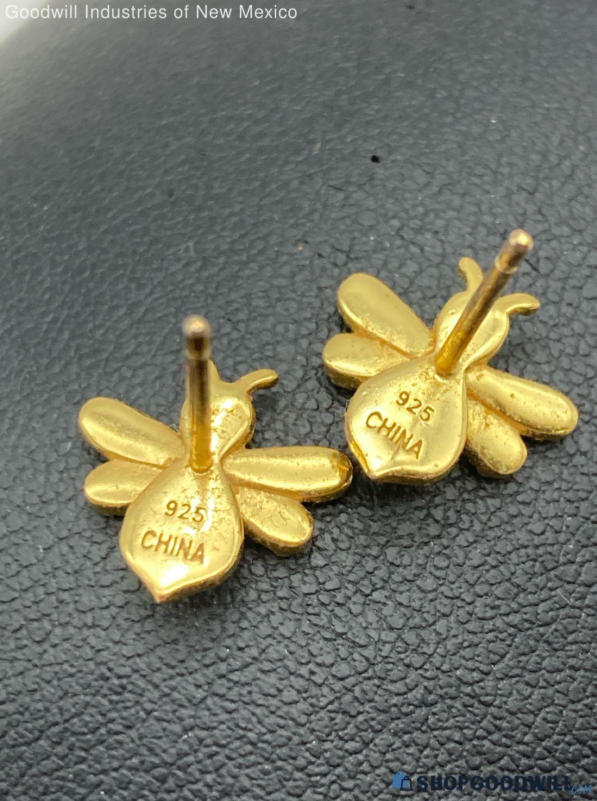 Sterling Silver 925 Gold Tone Bee Earrings