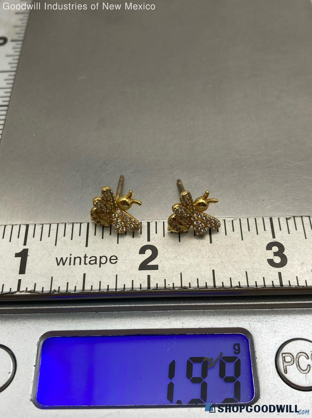 Sterling Silver 925 Gold Tone Bee Earrings