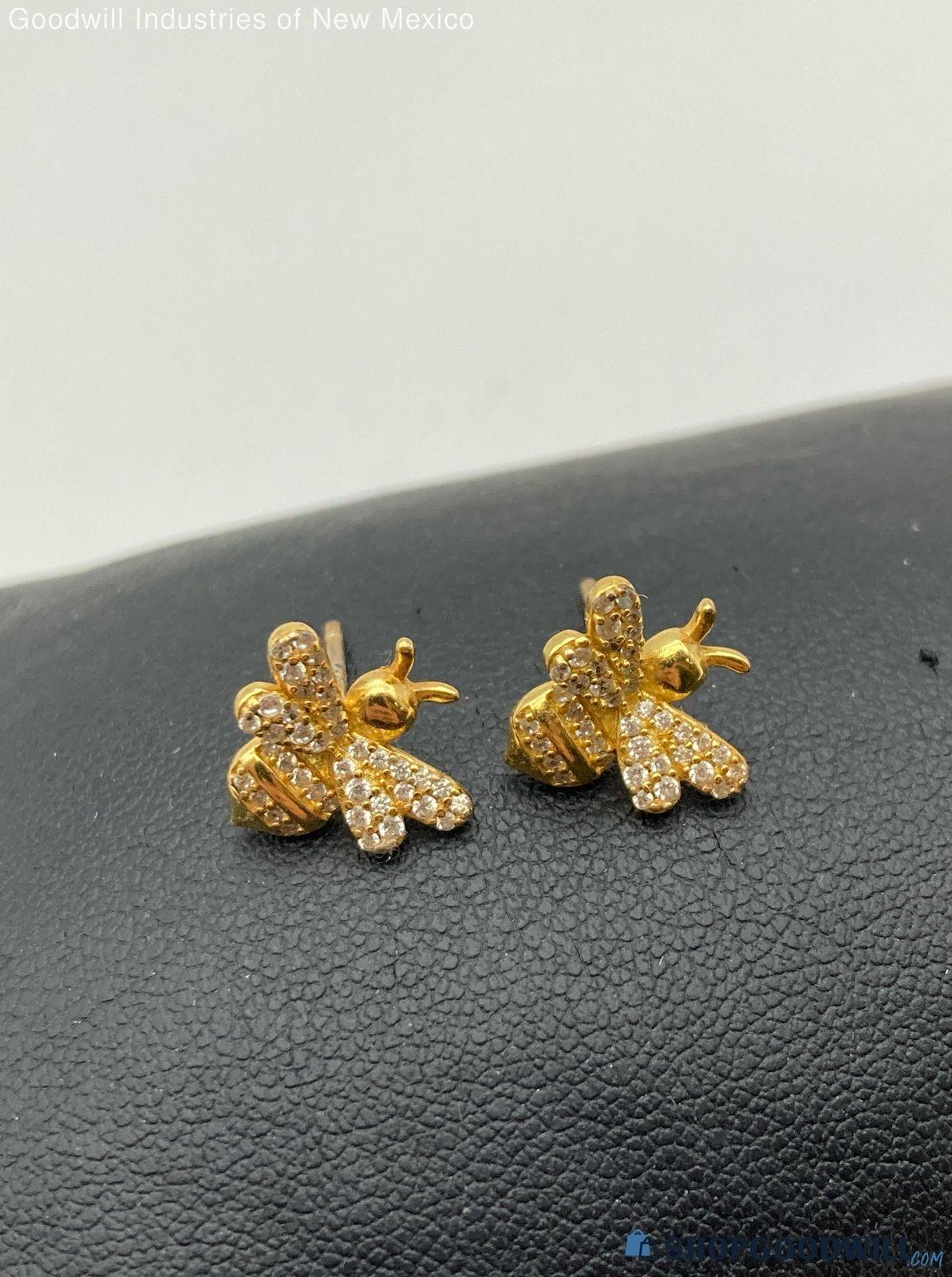 Sterling Silver 925 Gold Tone Bee Earrings