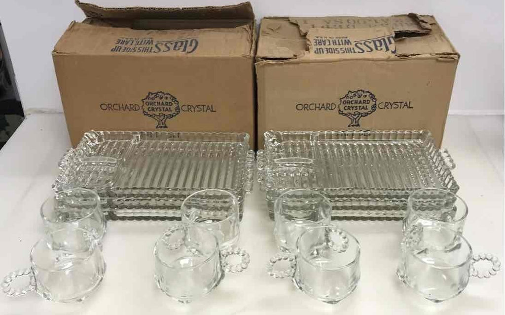 Orchard Crystal Party Set - 4 Glass Trays and 4 matching cups