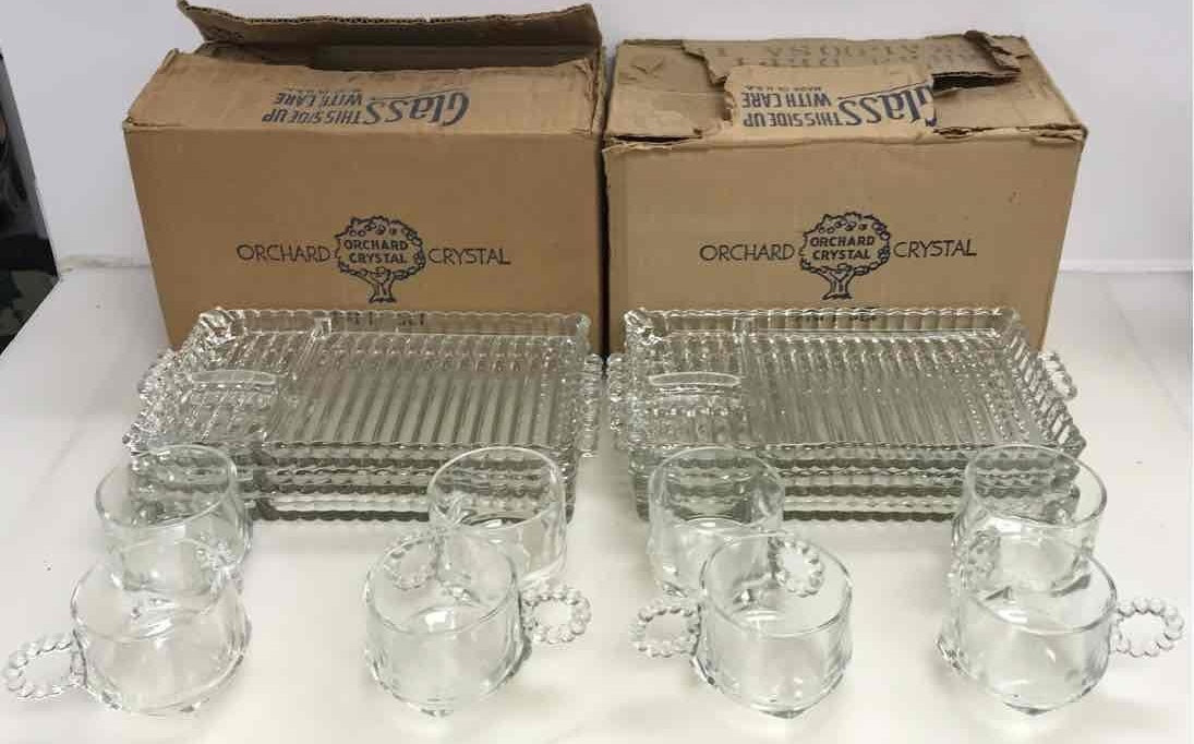 Orchard Crystal Party Set - 4 Glass Trays and 4 matching cups