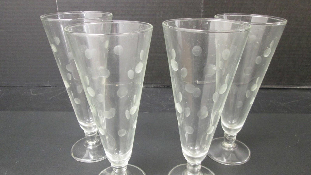 Set of 4 Footed Clear Glass Coin Dot Frosted Design Drinking Glasses