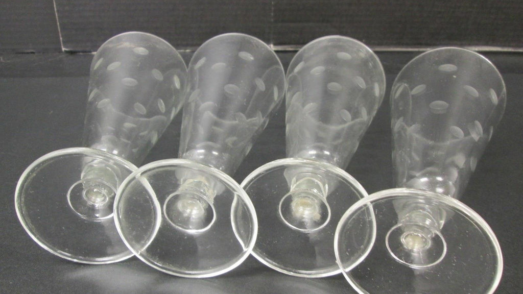 Set of 4 Footed Clear Glass Coin Dot Frosted Design Drinking Glasses