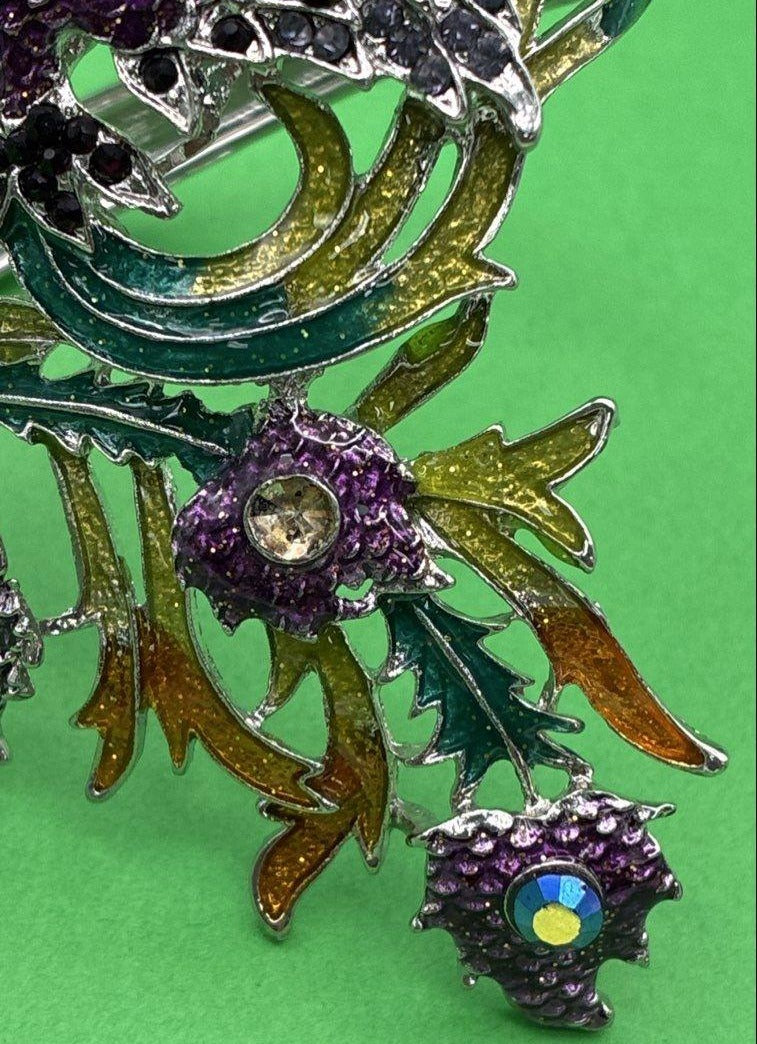 Silver Tone & Rhinestone Peacock Clamp Bracelet