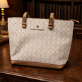 Nanette Lepore White Beige Logo Tote Bag Monogram Pattern Shoulder Bag