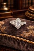Silver Tone Clear Crystal Marquise Halo Ring Statement Bridal Inspired Design