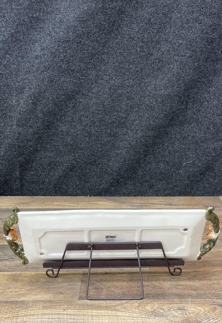 Traditions by Amscan Harvest Blessing Ceramic Serving Tray 17" with Stand, 2-Piece Set