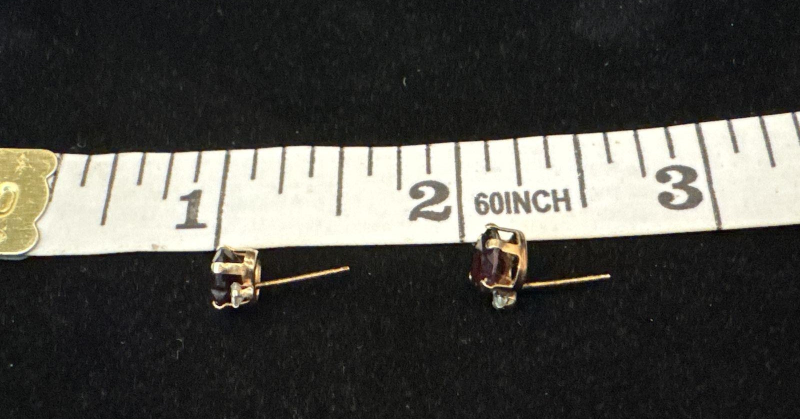 10K Yellow Gold Heart Post Earrings with Red and Clear Stones