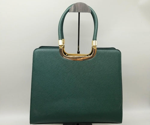 Badgley Mischka Green Structured Satchel Handbag | Elegant Top Handle Designer Purse