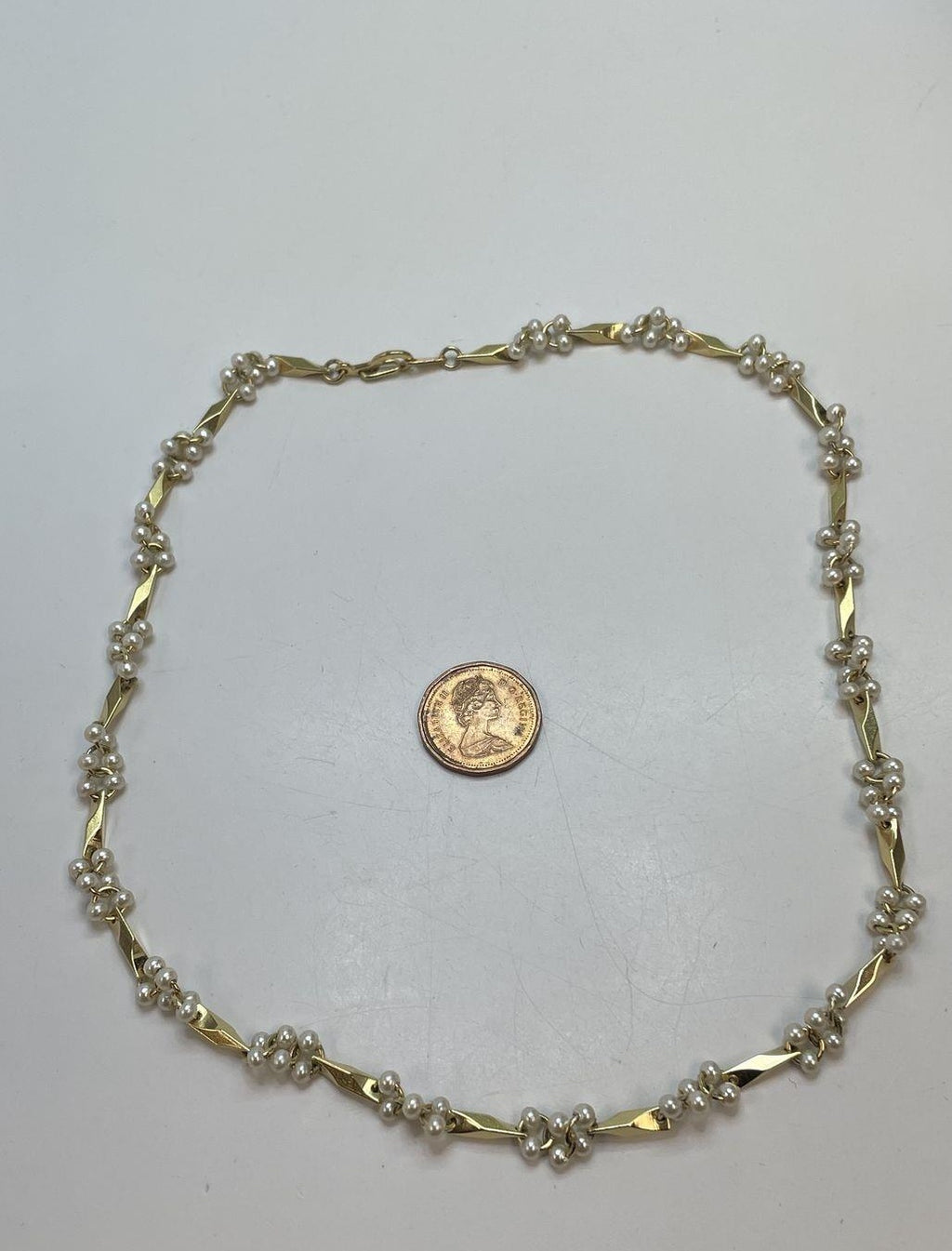 Faux Pearl Gold Tone Station Necklace & Bracelet Set Wedding Jewelry Demi-Parure