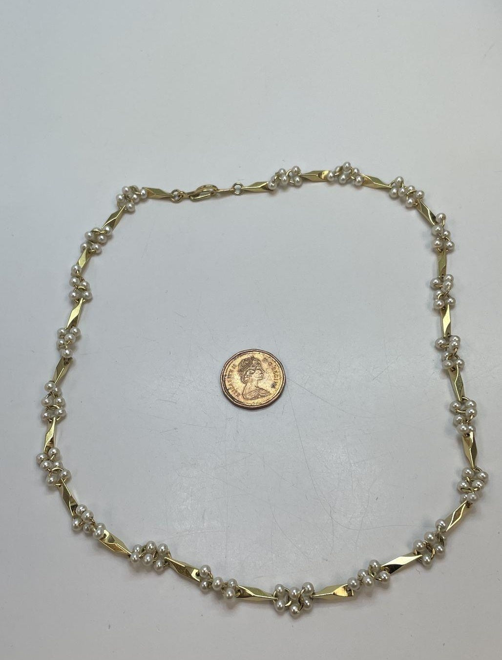 Faux Pearl Gold Tone Station Necklace & Bracelet Set Wedding Jewelry Demi-Parure