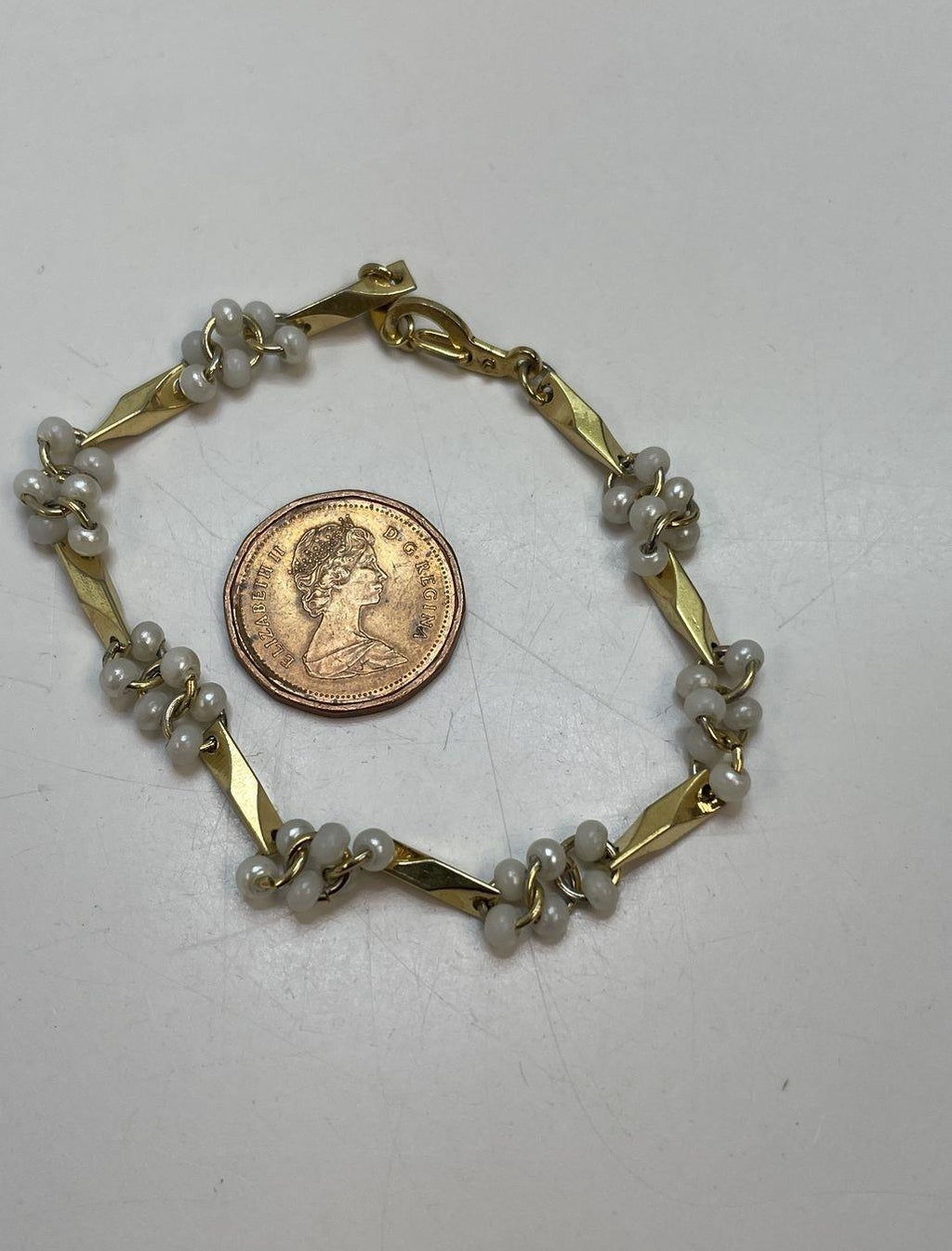 Faux Pearl Gold Tone Station Necklace & Bracelet Set Wedding Jewelry Demi-Parure