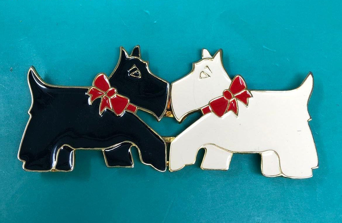 Vintage Dotty Smith Enamel Gold Tone Scottish Terrier Belt Buckle