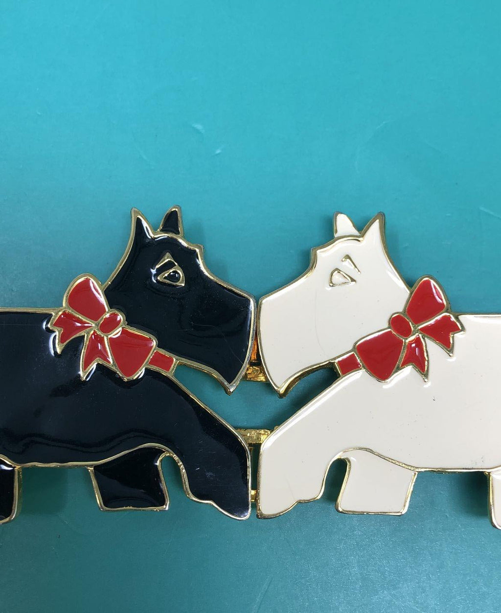 Vintage Dotty Smith Enamel Gold Tone Scottish Terrier Belt Buckle