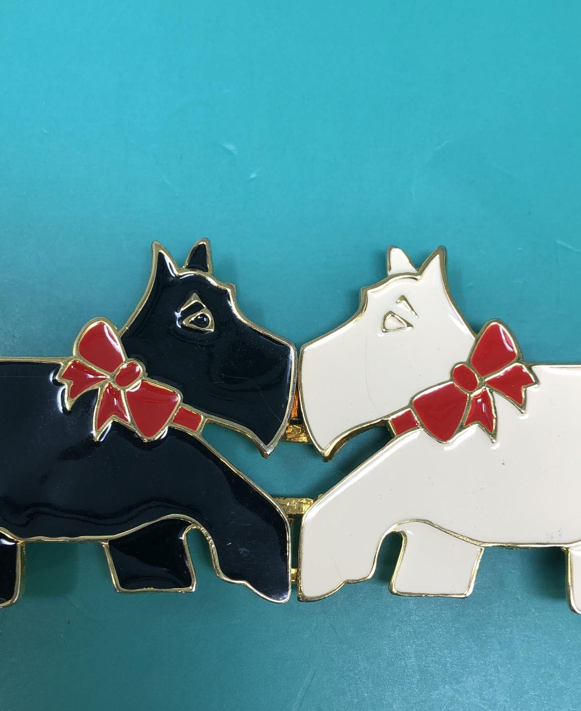 Vintage Dotty Smith Enamel Gold Tone Scottish Terrier Belt Buckle