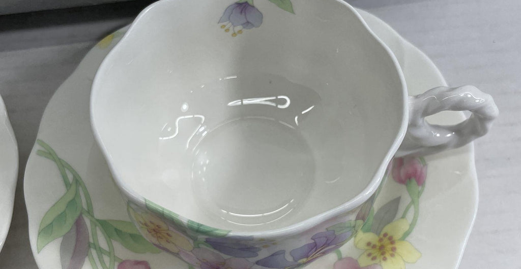 1988 Hankook Fine Bone China Floral Teacup & Saucer Set | Set of 2 Korean Porcelain Tea Cups