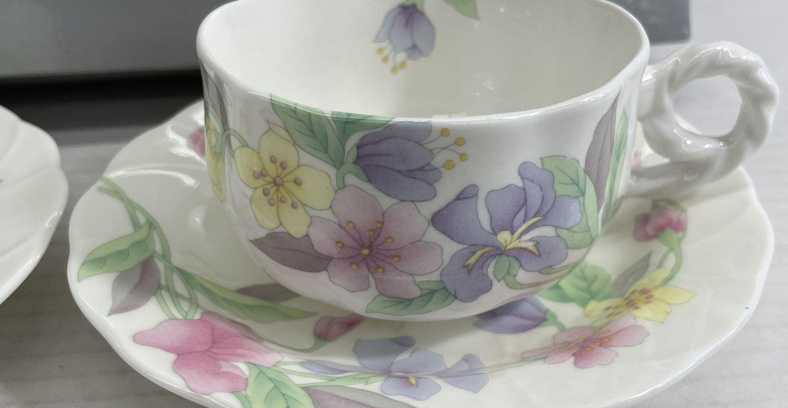 1988 Hankook Fine Bone China Floral Teacup & Saucer Set | Set of 2 Korean Porcelain Tea Cups