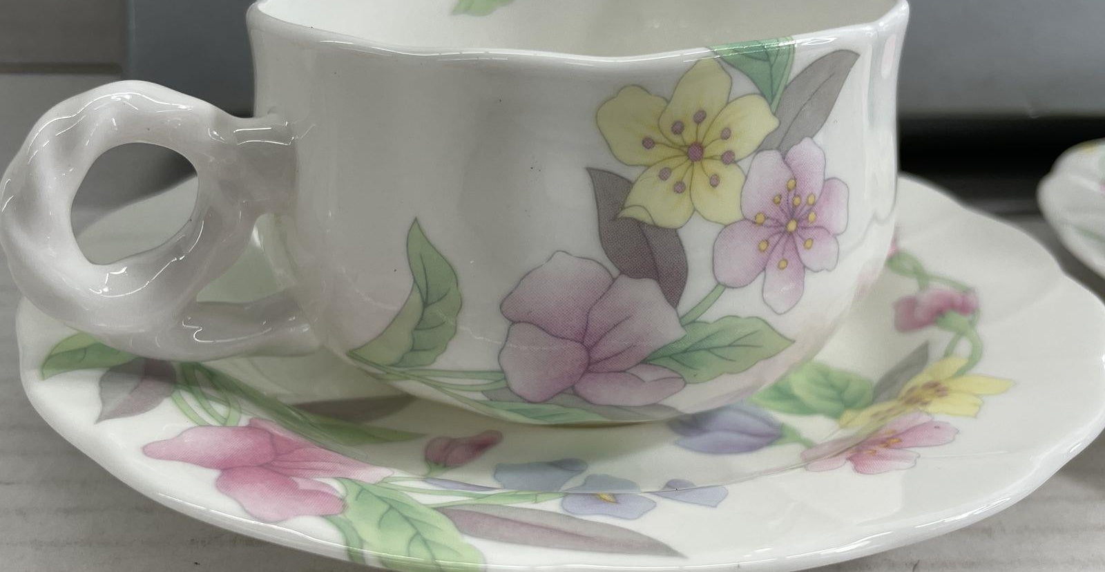1988 Hankook Fine Bone China Floral Teacup & Saucer Set | Set of 2 Korean Porcelain Tea Cups