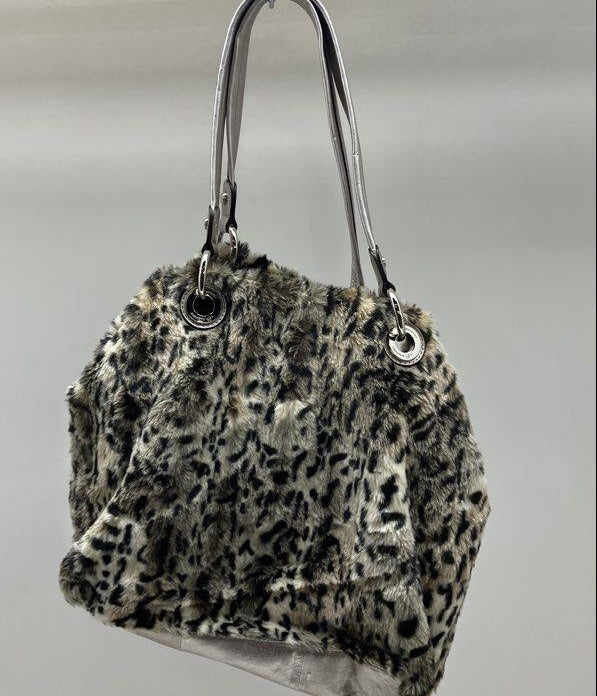 Natorisky Women's Shoulder Bag Grey Black White Leopard Print Faux Fur Purse