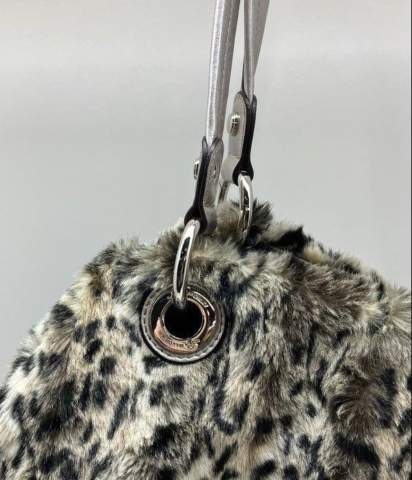 Natorisky Women's Shoulder Bag Grey Black White Leopard Print Faux Fur Purse