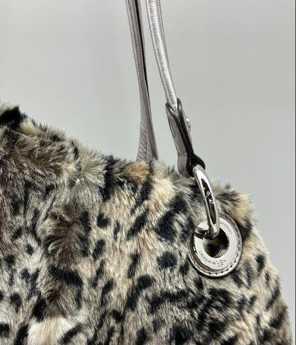 Natorisky Women's Shoulder Bag Grey Black White Leopard Print Faux Fur Purse