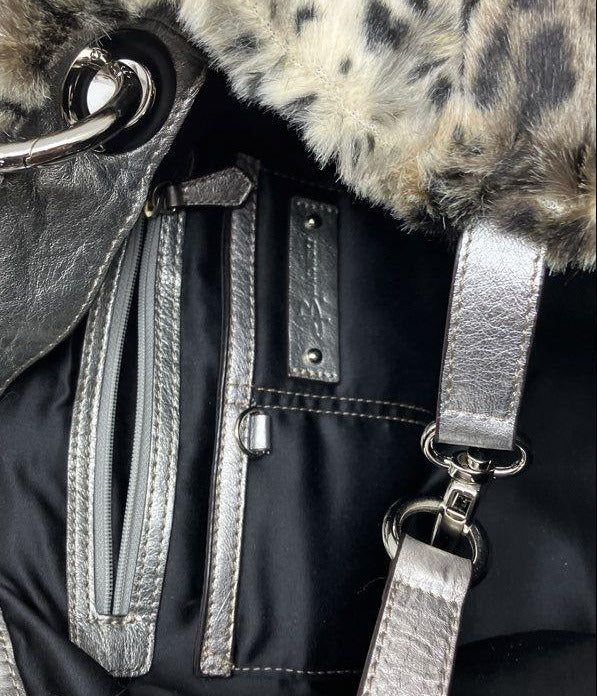 Natorisky Women's Shoulder Bag Grey Black White Leopard Print Faux Fur Purse