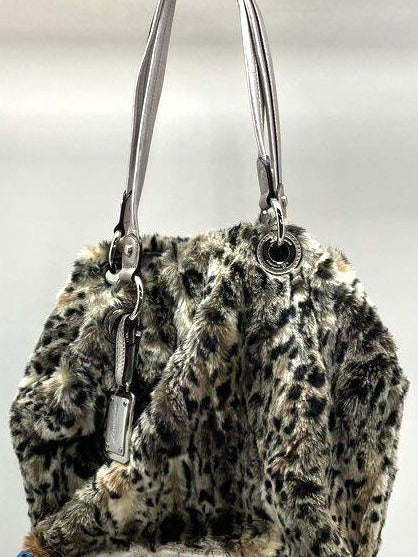 Natorisky Women's Shoulder Bag Grey Black White Leopard Print Faux Fur Purse