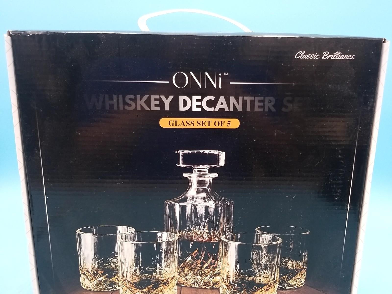 ONNi Whiskey Decanter Glass Set of 5 Clear Lead-Free In Original Box