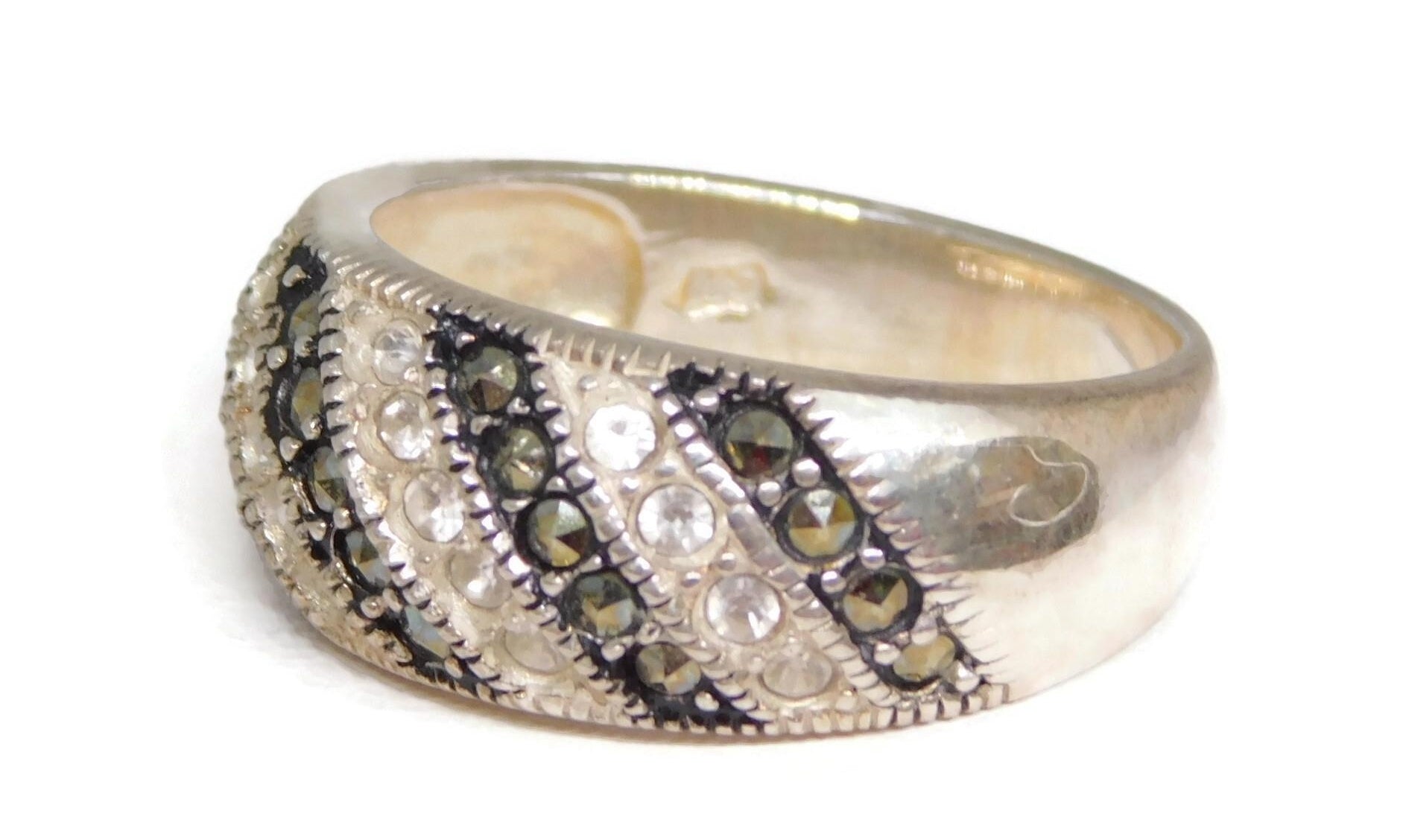 Vintage 925 Sterling Marcasite Stones Simulated Diamond Ring 4.07g