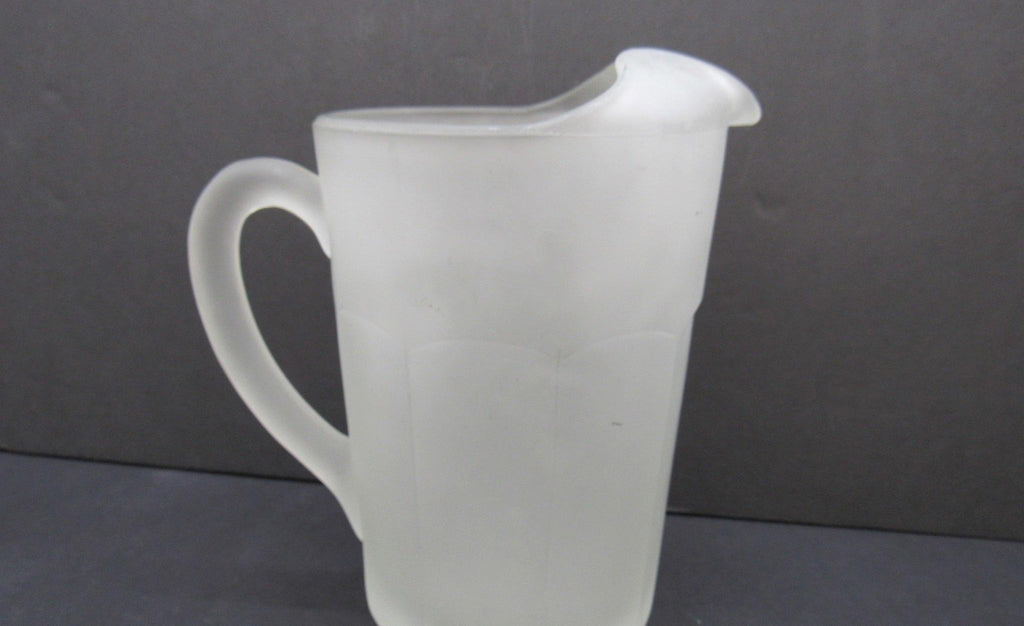 Vintage Tiara Indiana Glass Frosted Satin Paneled Patio Pitcher