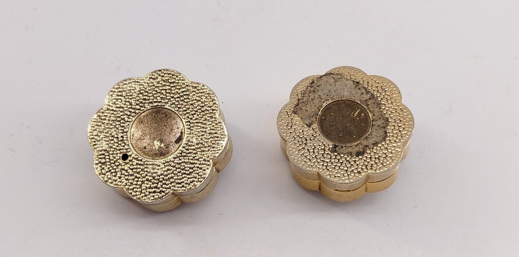 Vintage Coty Gold Tone Solid Perfume Compacts Set of 2 with Green Cabochons | Mid-Century Vanity Accessories
