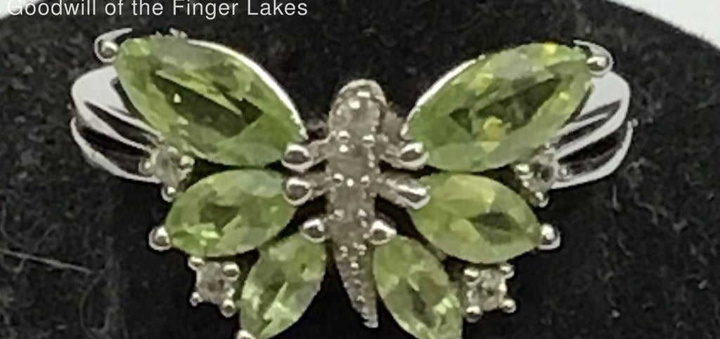 925 Silver Green Amethyst Prasiolite Butterfly Ring with Accents