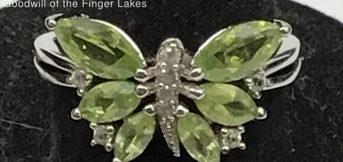 925 Silver Green Amethyst Prasiolite Butterfly Ring with Accents