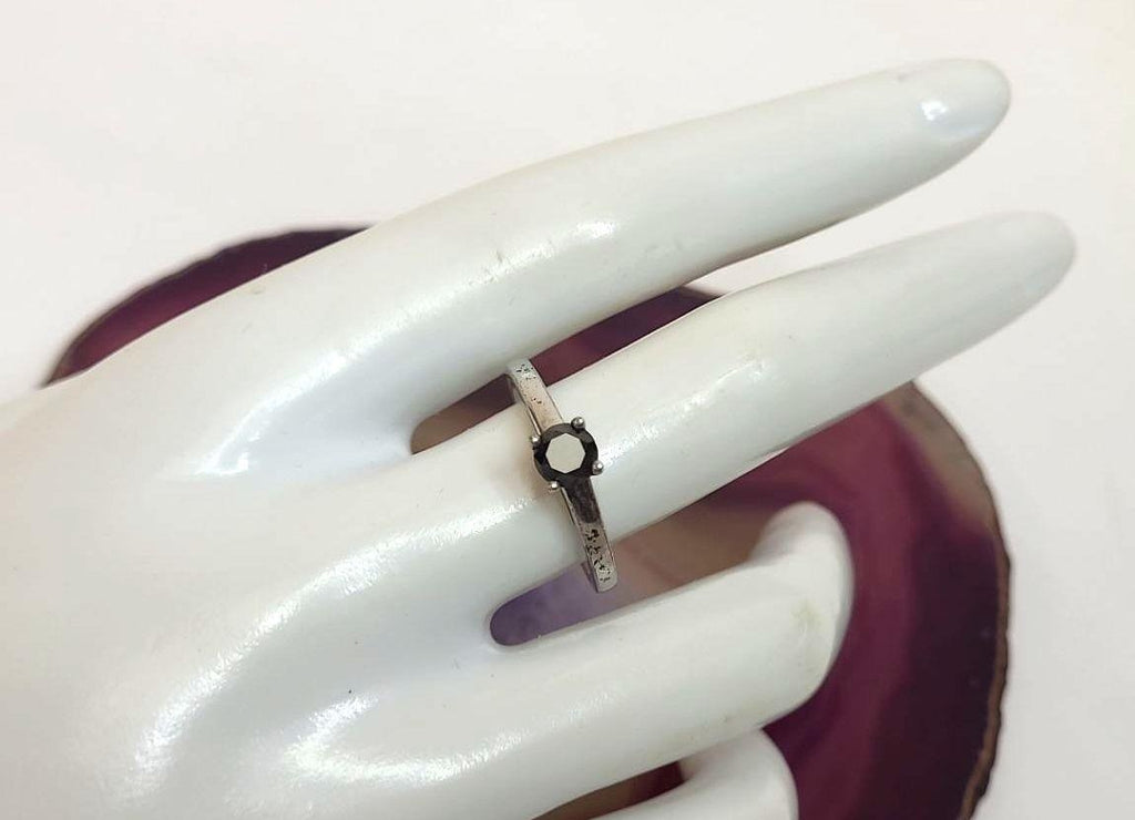 Sterling Silver Black Solitaire Moissanite Ring, Sz. 8, 2.2 Grams