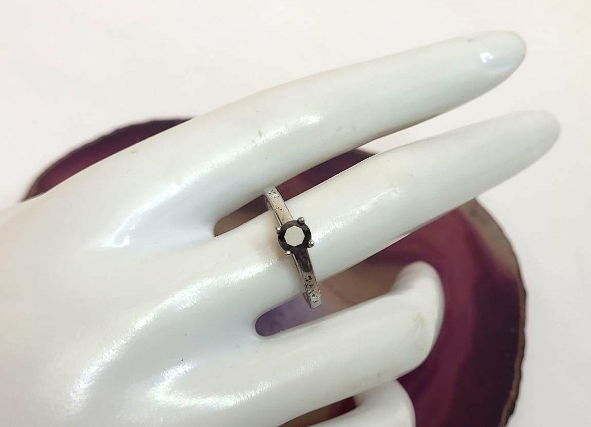 Sterling Silver Black Solitaire Moissanite Ring, Sz. 8, 2.2 Grams